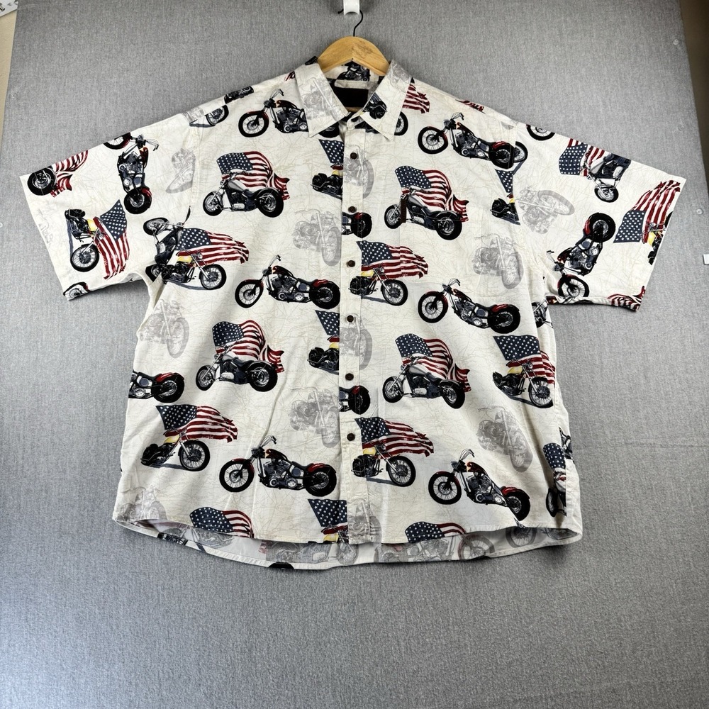 Magellan Motorcycle American Flag Button Shirt Mens XXL 2XL Biker Patriotic‎ SS